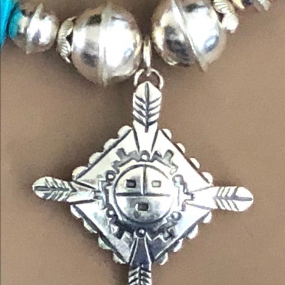 SQUASH BLOSSOM 18' Sterling Silver and Turquoise - Picture 2 of 3